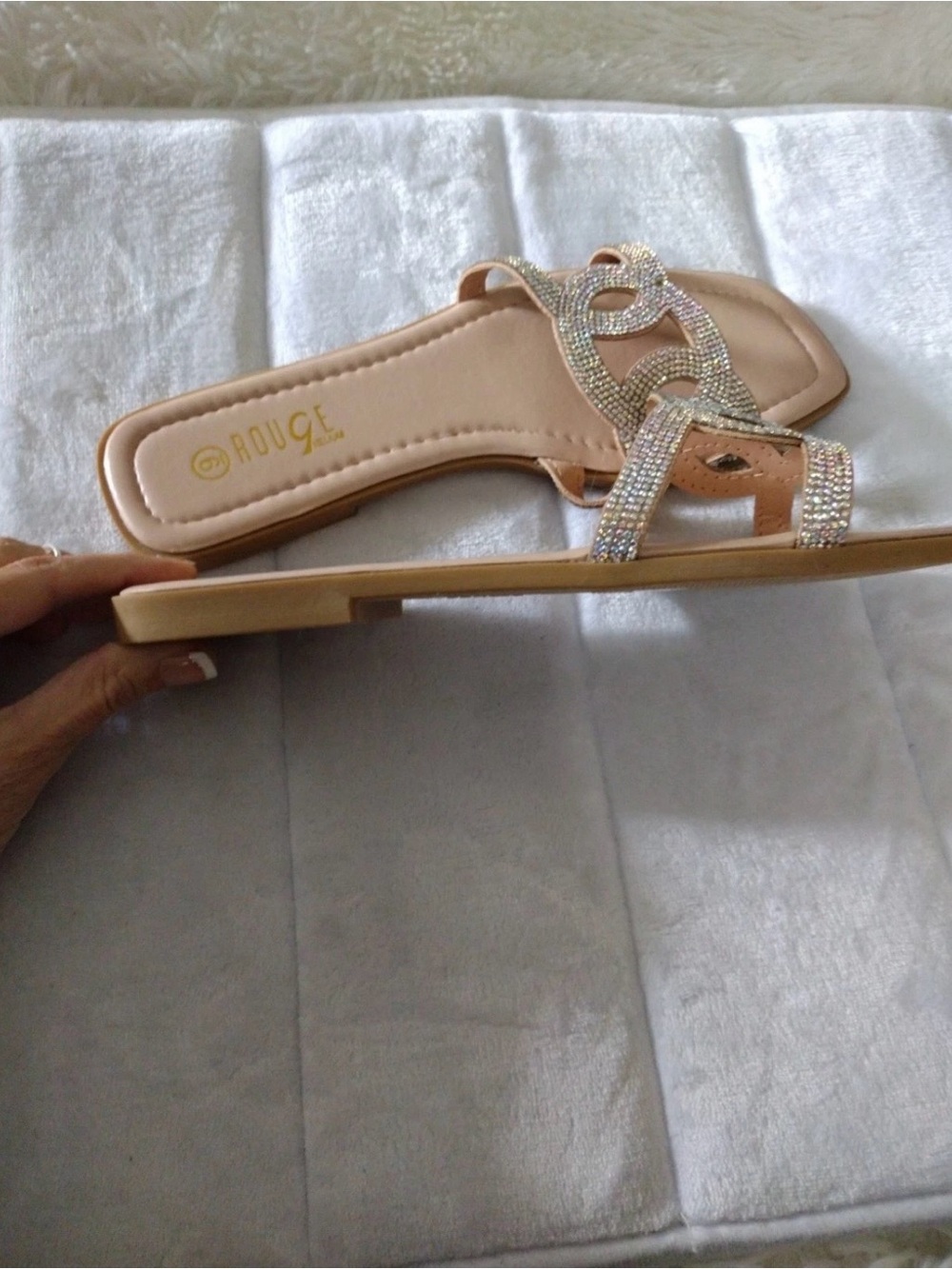 Rouge Helium Nude Pink Crystal-Embellished Slide Sandals NWOT - Picture 6 of 8